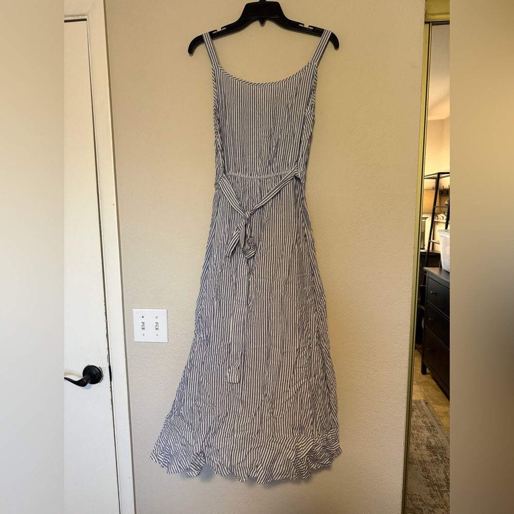 Womens Striped Maxi Dress Sundress Spaghetti Straps Navy Blue Rayon Size Medium - Picture 6 of 8